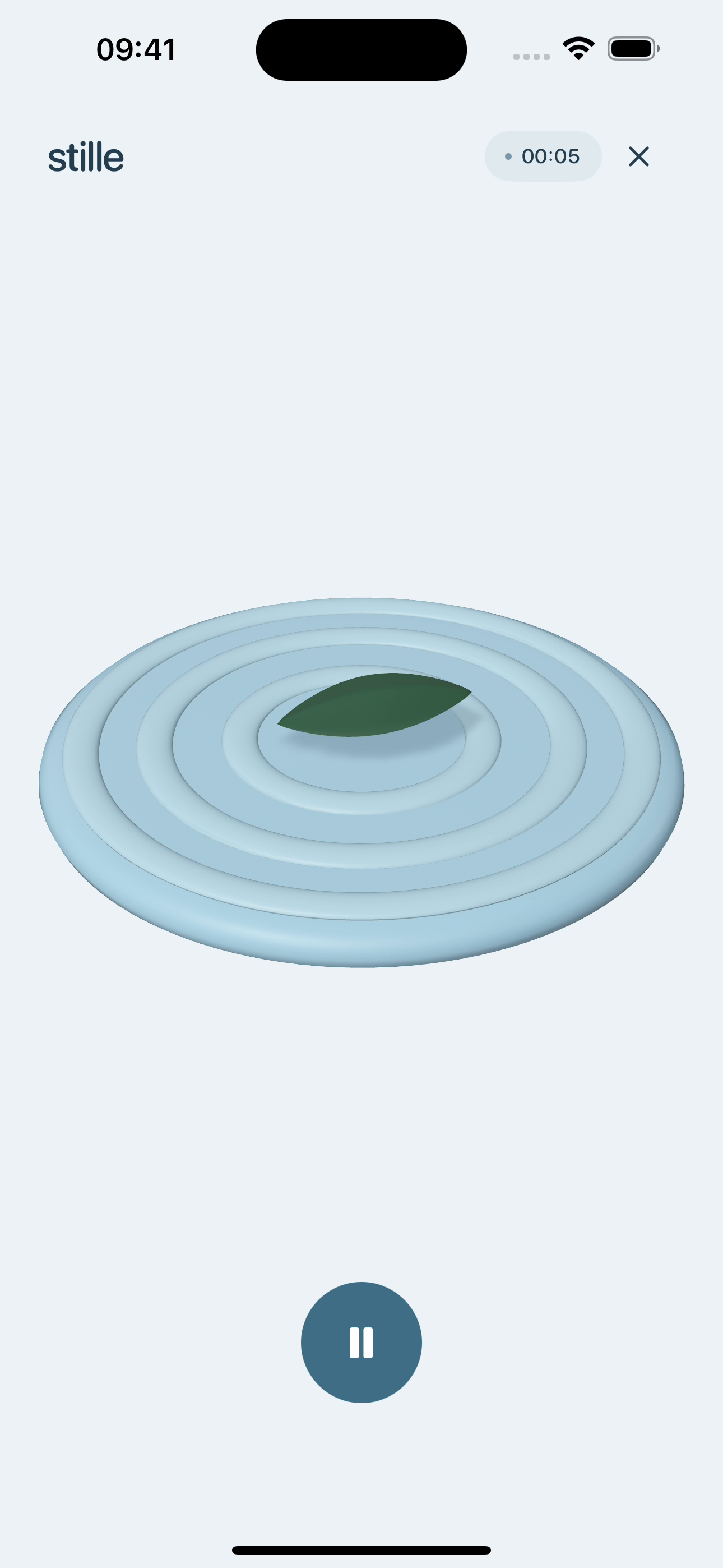 Meditation screen with layered water ripples and a small countdown