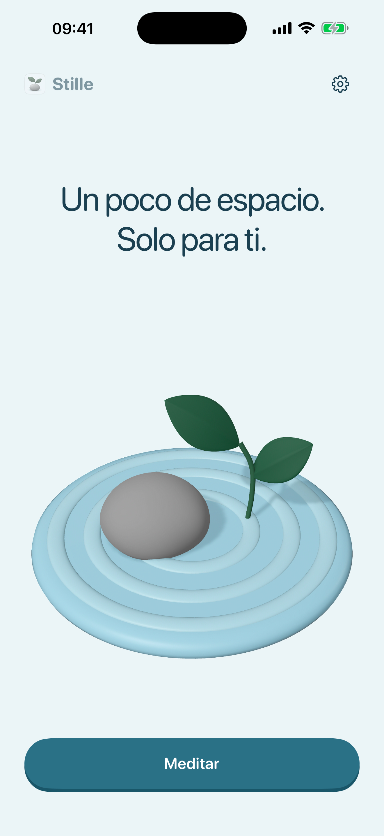 Stille en el iPhone: una piedra y un brote sobre un único botón Meditar